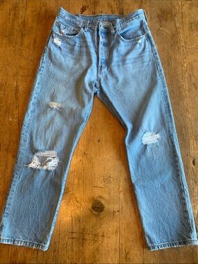 Levi's 501’s Light Blue Distressed Relaxed Jeans